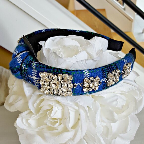 NEW! SWEATER Plaid RHINESTONE Embellished HEAD BAND - Picture 1 of 4